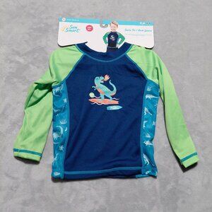 NWT Sun Smart 2-4 Year Dinosaur Colorblock Swim Rash Guard UPF 50+